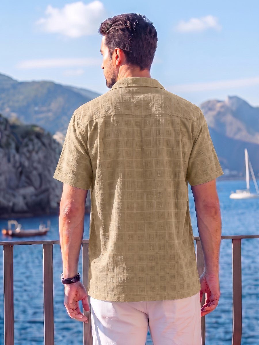 TACVASEN Light Apricot Men's Textured Casual Button Down Short Sleeve