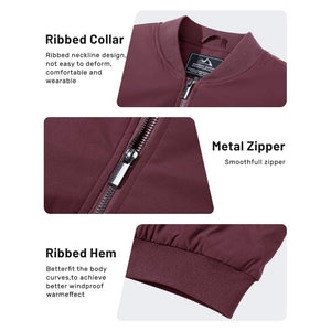 TACVASEN Wine Red Thermal Quilted Waterproof Bomber Jacket