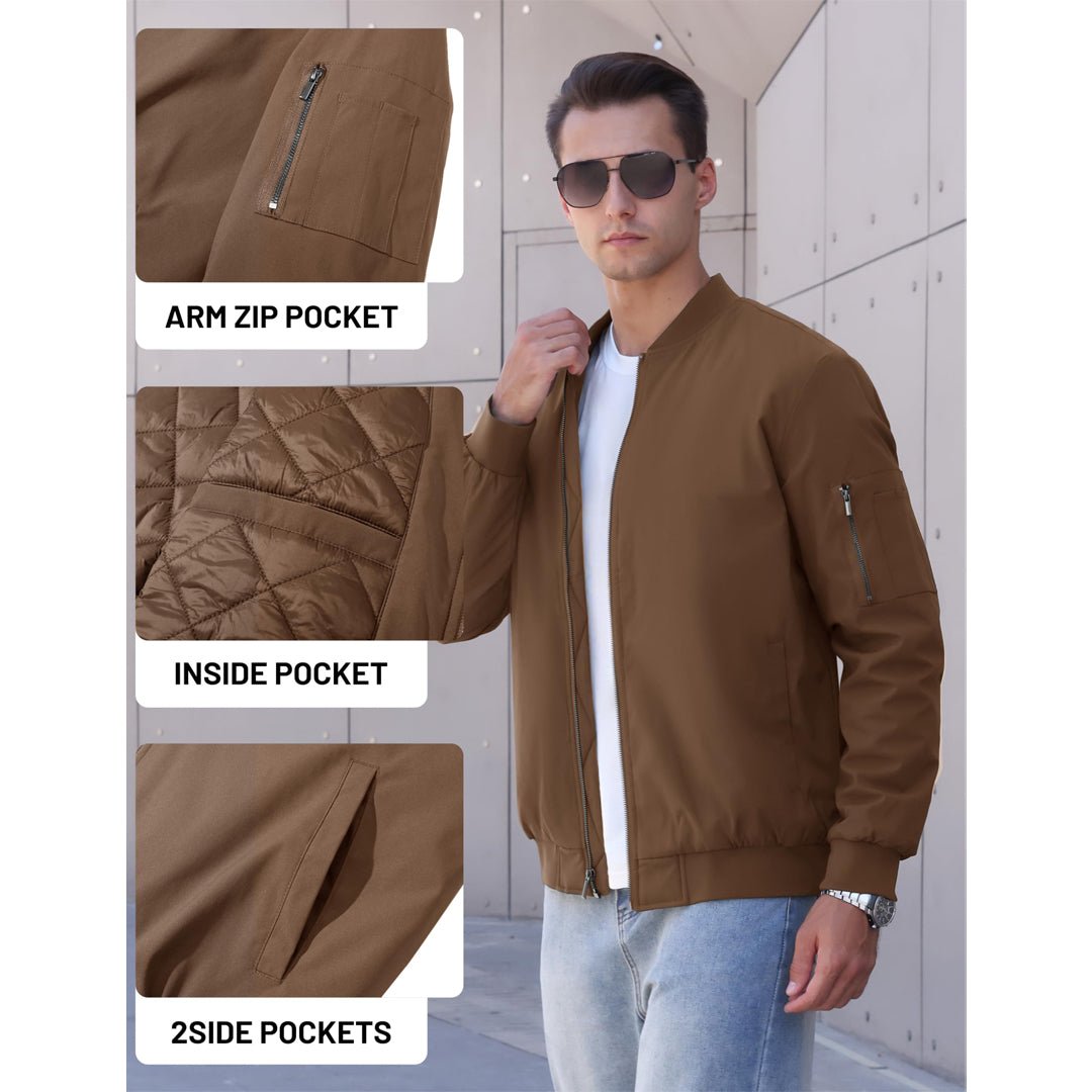 TACVASEN Coffee Thermal Quilted Waterproof Bomber Jacket