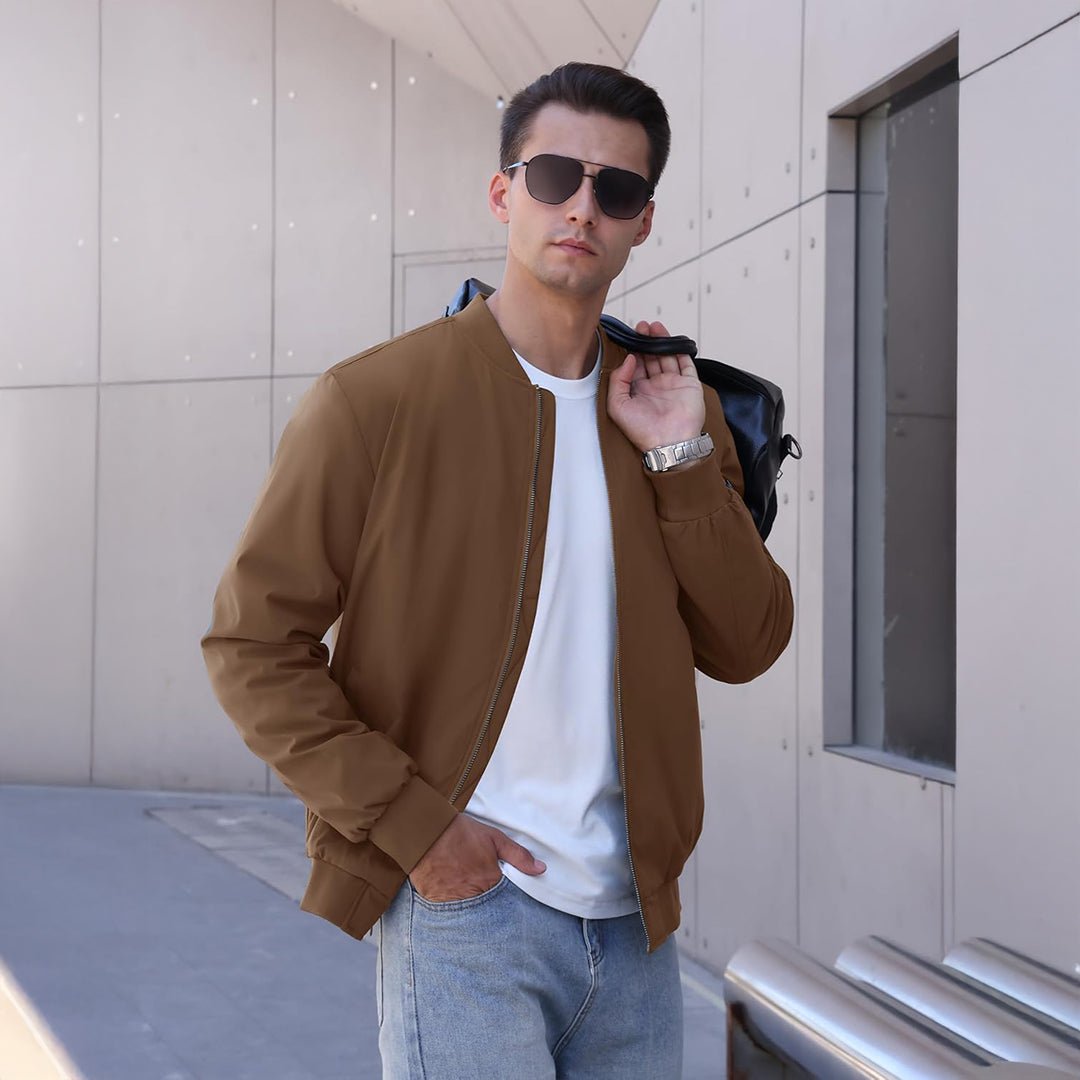 TACVASEN Coffee Thermal Quilted Waterproof Bomber Jacket