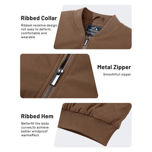 TACVASEN Coffee Thermal Quilted Waterproof Bomber Jacket