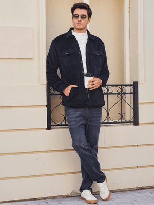 TACVASEN Black Men's Thick Button Down Flannel Jacket
