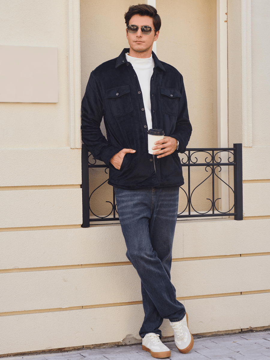 TACVASEN Black Men's Thick Button Down Flannel Jacket