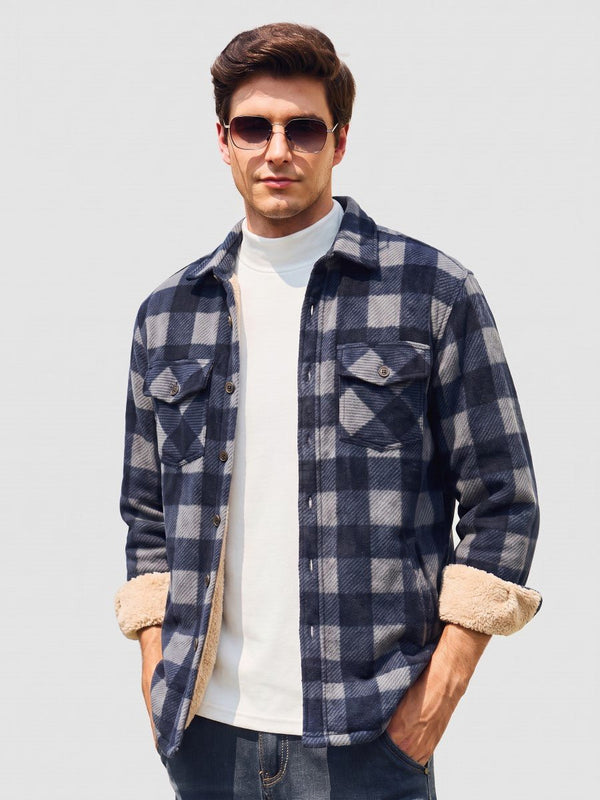 TACVASEN Black Grey Men's Thick Button Down Flannel Jacket