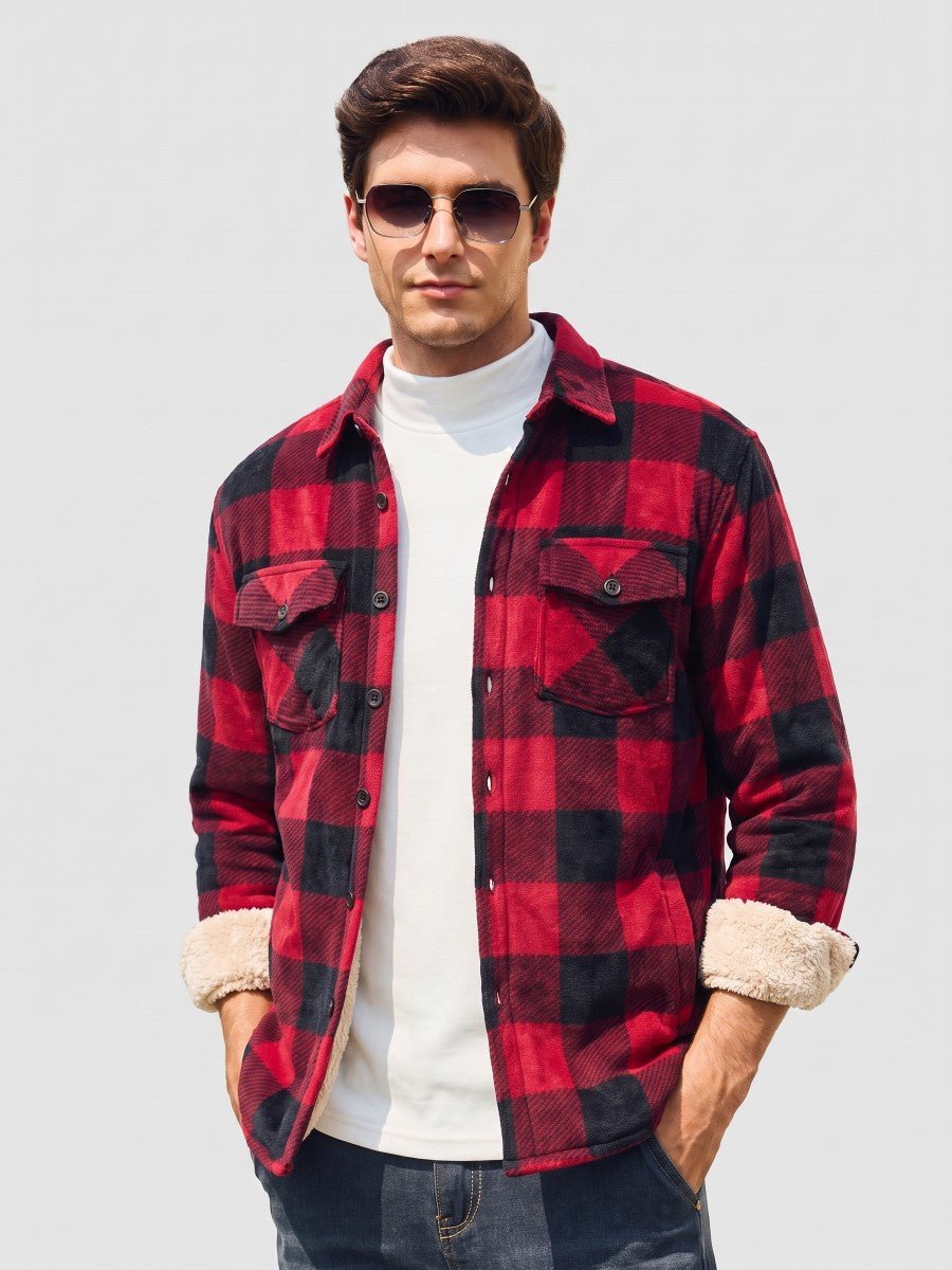 TACVASEN Black Red Men's Thick Button Down Flannel Jacket