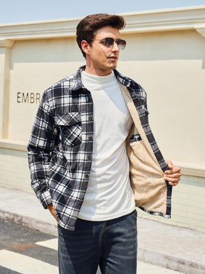 TACVASEN Black White Men's Thick Button Down Flannel Jacket