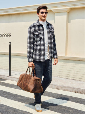 TACVASEN Black White Men's Thick Button Down Flannel Jacket