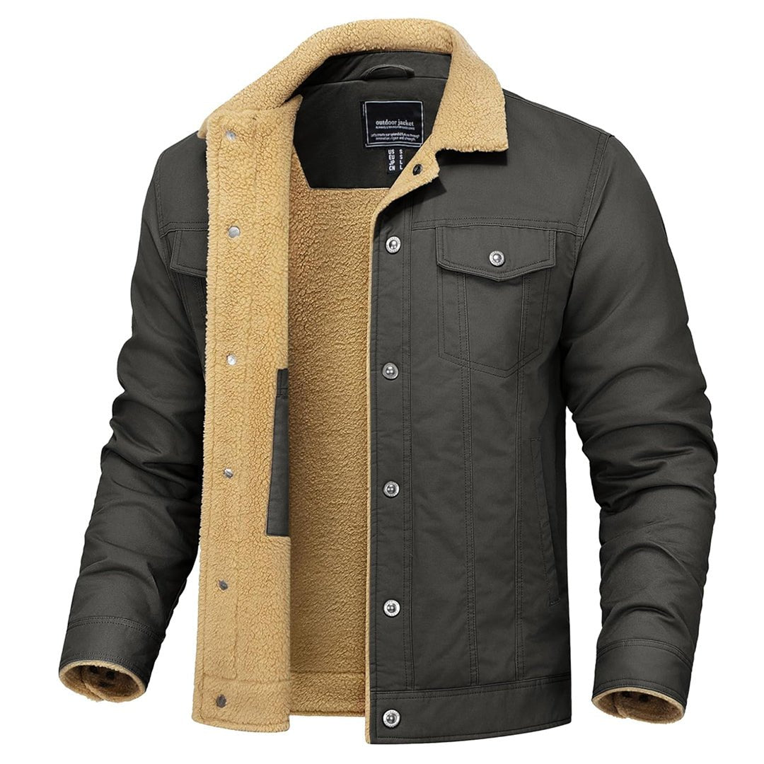 TACVASEN Dark Grey Thick Thermal Sherpa Fleece Lined Cargo Jacket
