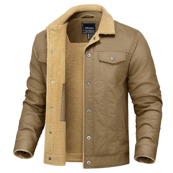 TACVASEN Khaki Thick Thermal Sherpa Fleece Lined Cargo Jacket