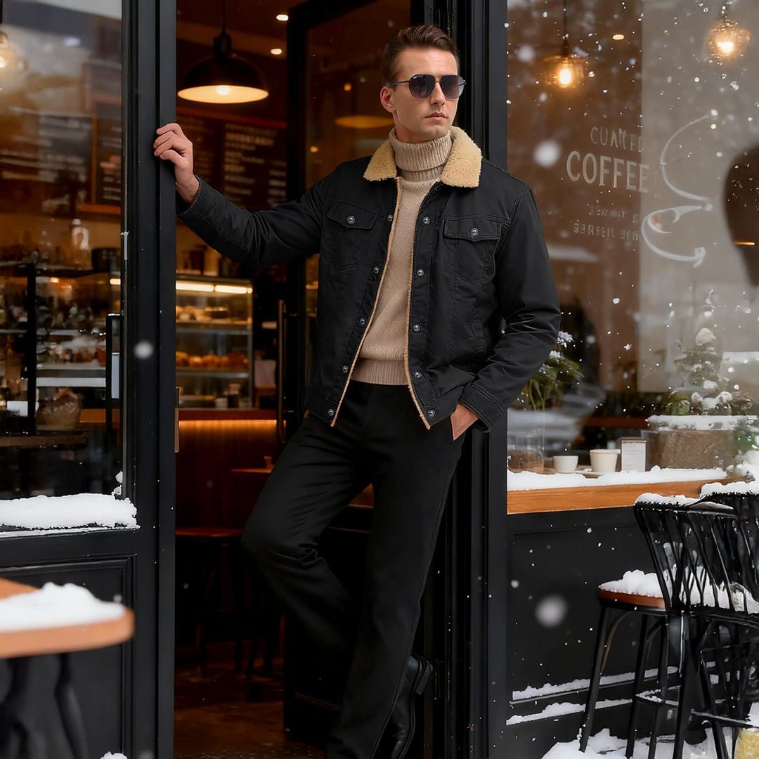 TACVASEN Black Thick Thermal Sherpa Fleece Lined Cargo Jacket