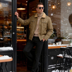 TACVASEN Khaki Thick Thermal Sherpa Fleece Lined Cargo Jacket