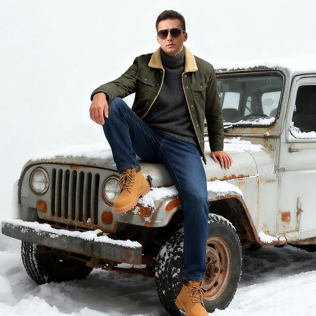 TACVASEN Green Thick Thermal Sherpa Fleece Lined Cargo Jacket