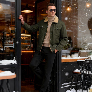 TACVASEN Green Thick Thermal Sherpa Fleece Lined Cargo Jacket