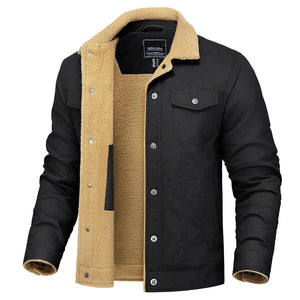 TACVASEN Black Thick Thermal Sherpa Fleece Lined Cargo Jacket