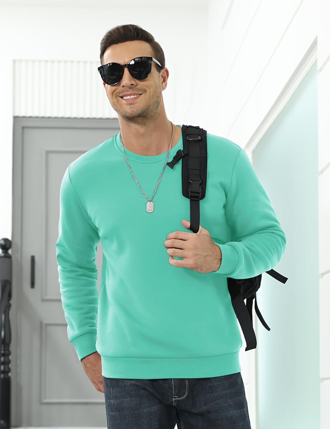 TACVASEN Mint Green Men's Sherpa Lined Sweatshirt Warm Heavyweight Fleece Pullover