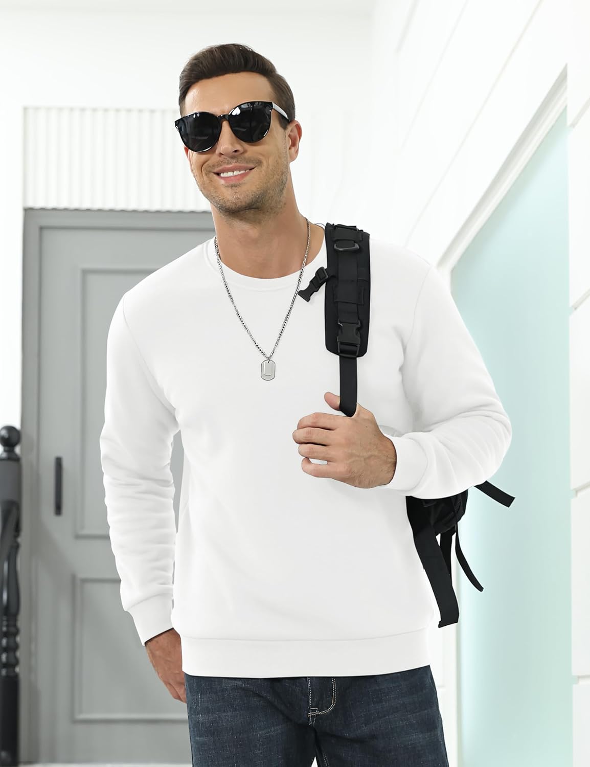 TACVASEN White Men's Sherpa Lined Sweatshirt Warm Heavyweight Fleece Pullover