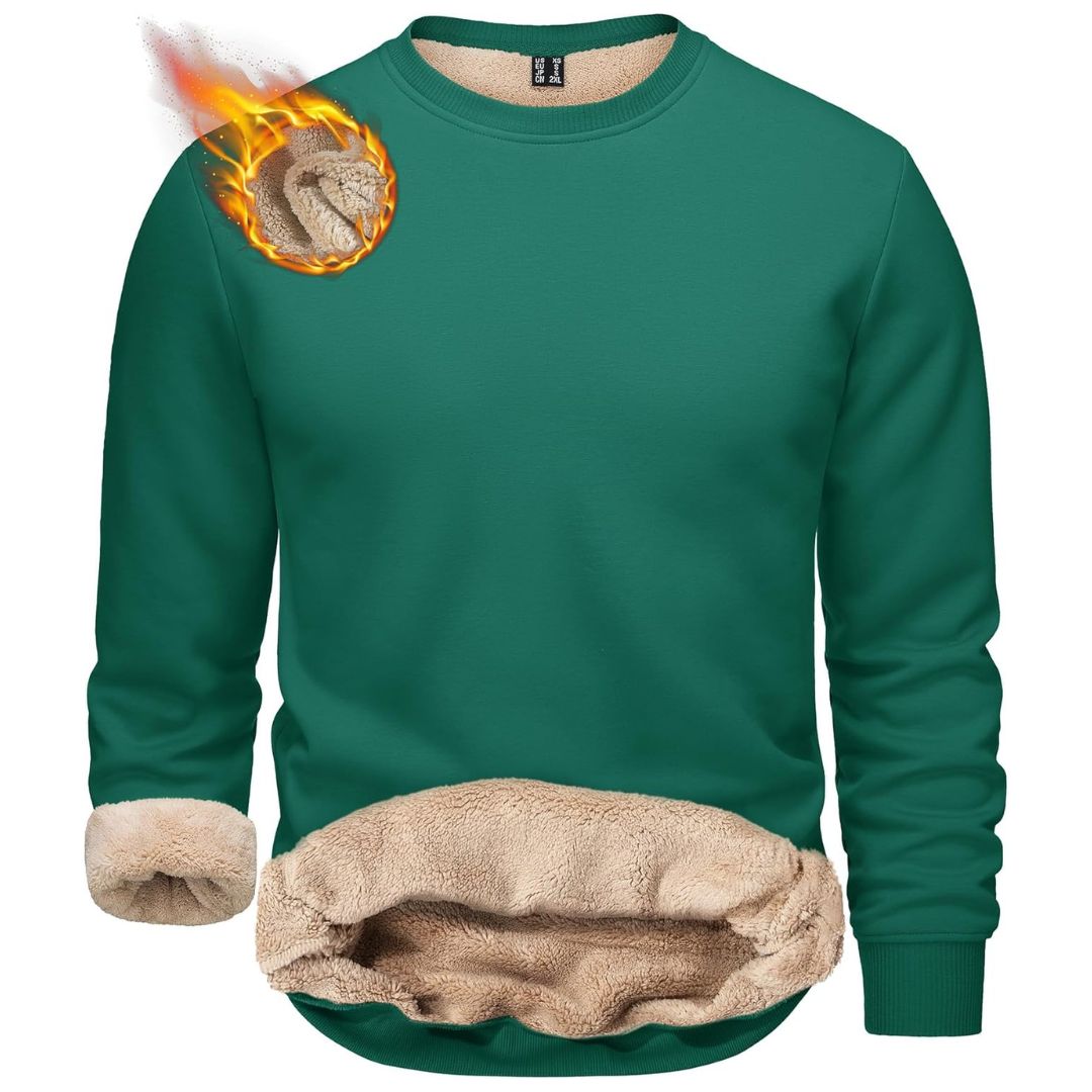 TACVASEN Emerald Green Men's Sherpa Lined Sweatshirt Warm Heavyweight Fleece Pullover