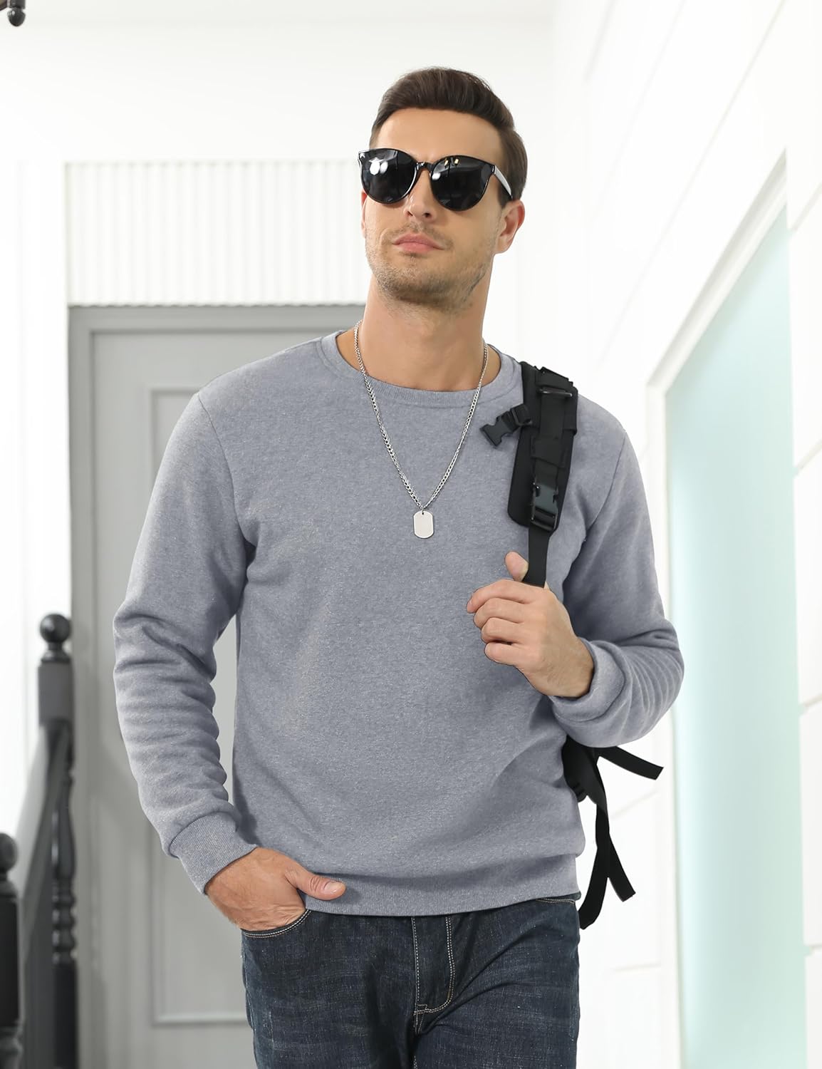 TACVASEN Light Grey Men's Sherpa Lined Sweatshirt Warm Heavyweight Fleece Pullover