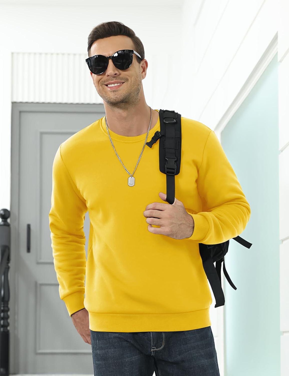TACVASEN Yellow Men's Sherpa Lined Sweatshirt Warm Heavyweight Fleece Pullover