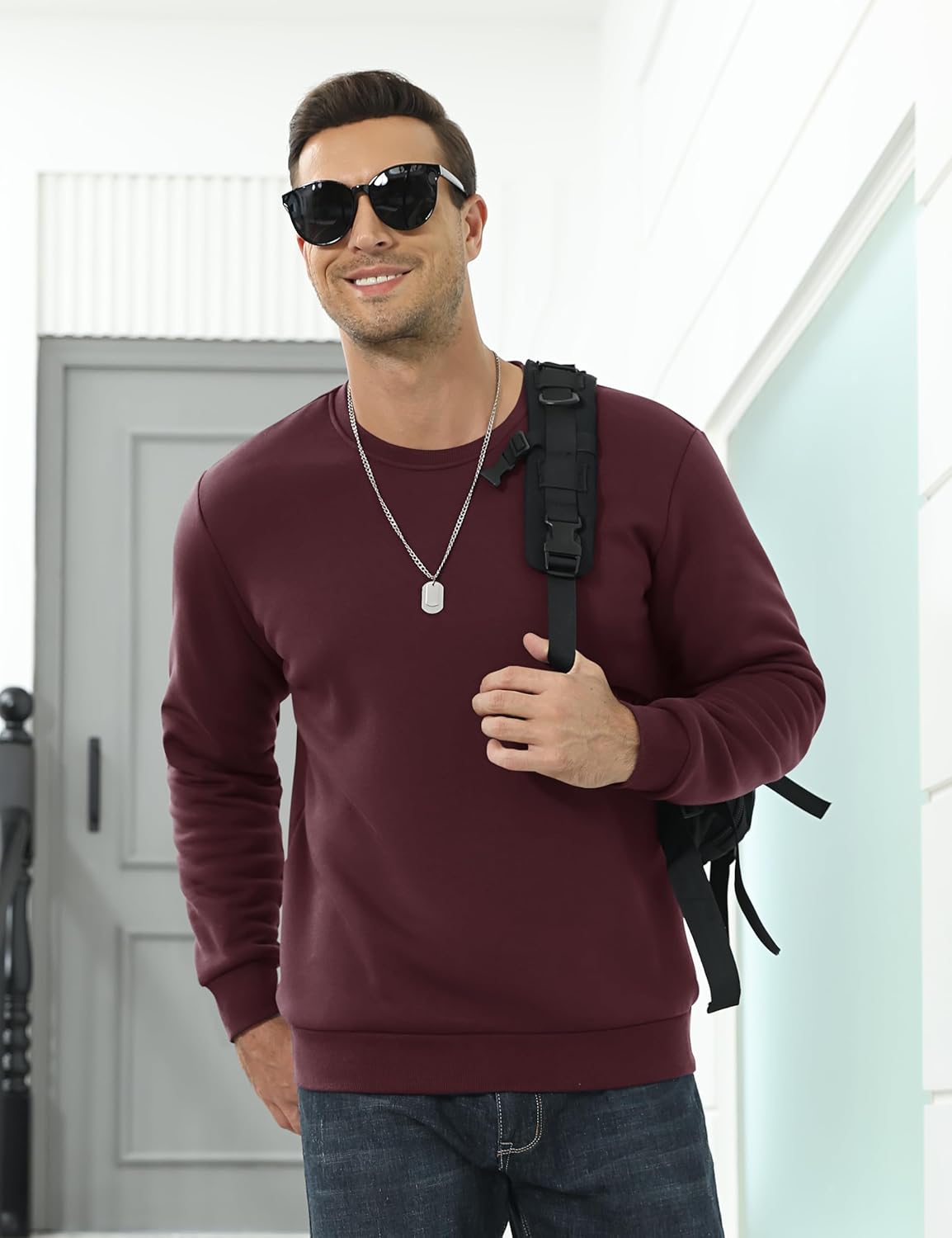 TACVASEN Wine Red Men's Sherpa Lined Sweatshirt Warm Heavyweight Fleece Pullover