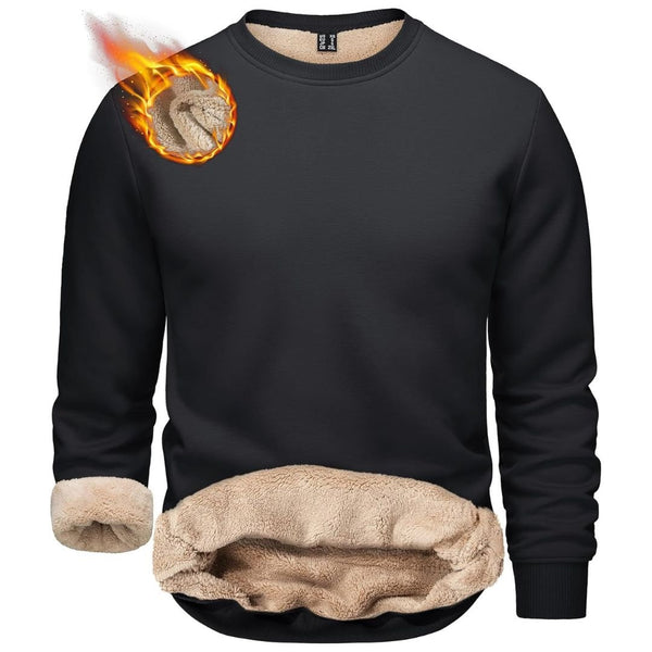 TACVASEN Black Men's Sherpa Lined Sweatshirt Warm Heavyweight Fleece Pullover