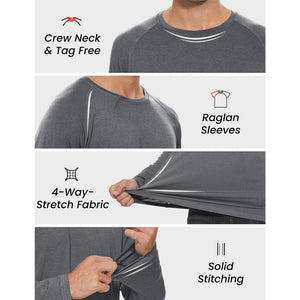 TACVASEN Dark Grey UPF 50+ Fishing Swim Long Sleeve Shirts