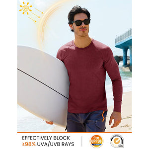 TACVASEN Wine Red UPF 50+ Fishing Swim Long Sleeve Shirts