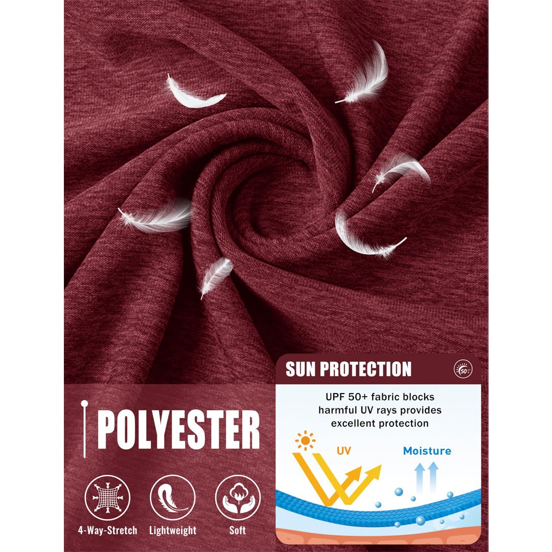 TACVASEN Wine Red UPF 50+ Fishing Swim Long Sleeve Shirts