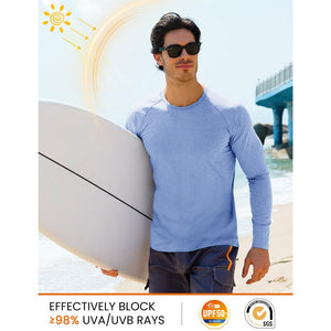 TACVASEN Light Blue UPF 50+ Fishing Swim Long Sleeve Shirts