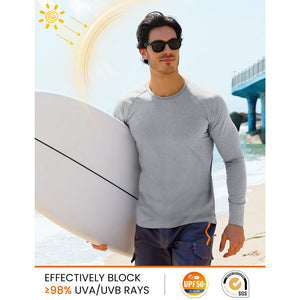 TACVASEN Light Grey UPF 50+ Fishing Swim Long Sleeve Shirts