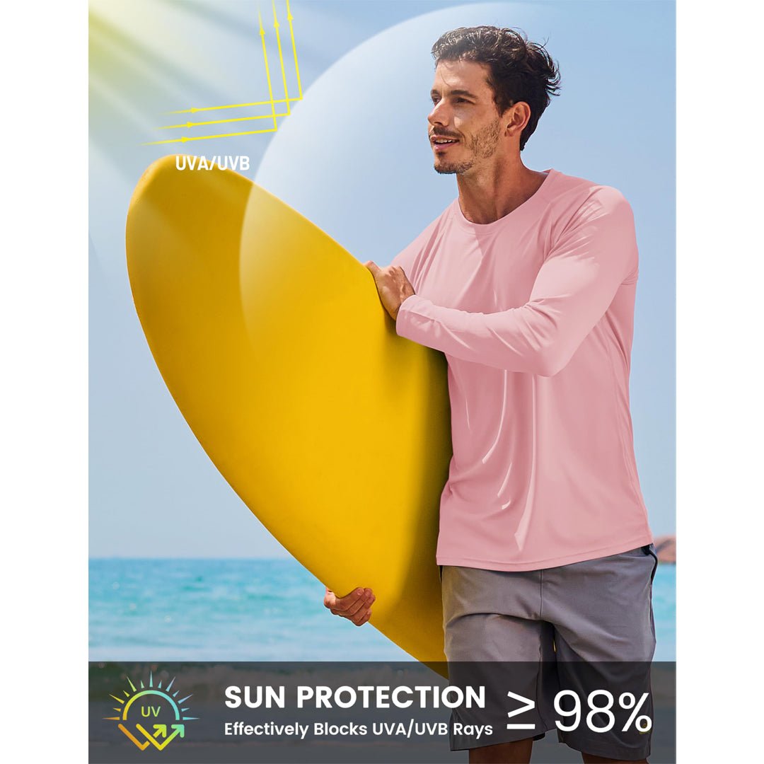 Men's UPF 50+ Long Sleeve Quick Dry Sun Protection Shirt Light Pink
