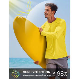 Men's UPF 50+ Long Sleeve Quick Dry Sun Protection Shirt Yellow