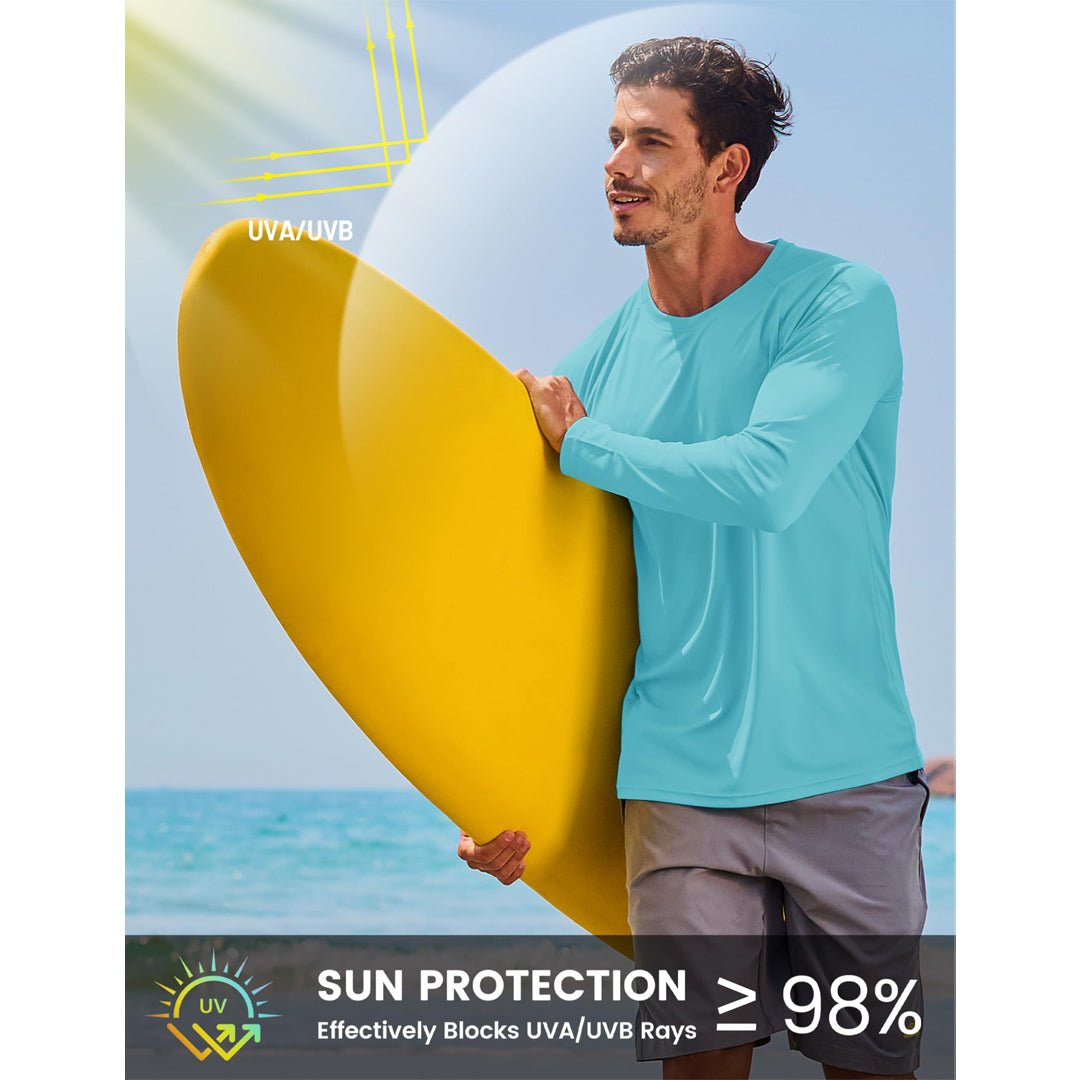 Men's UPF 50+ Long Sleeve Quick Dry Sun Protection Shirt Water Blue
