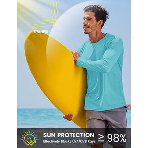 Men's UPF 50+ Long Sleeve Quick Dry Sun Protection Shirt Water Blue