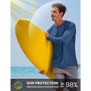 Men's UPF 50+ Long Sleeve Quick Dry Sun Protection Shirt Blue Grey