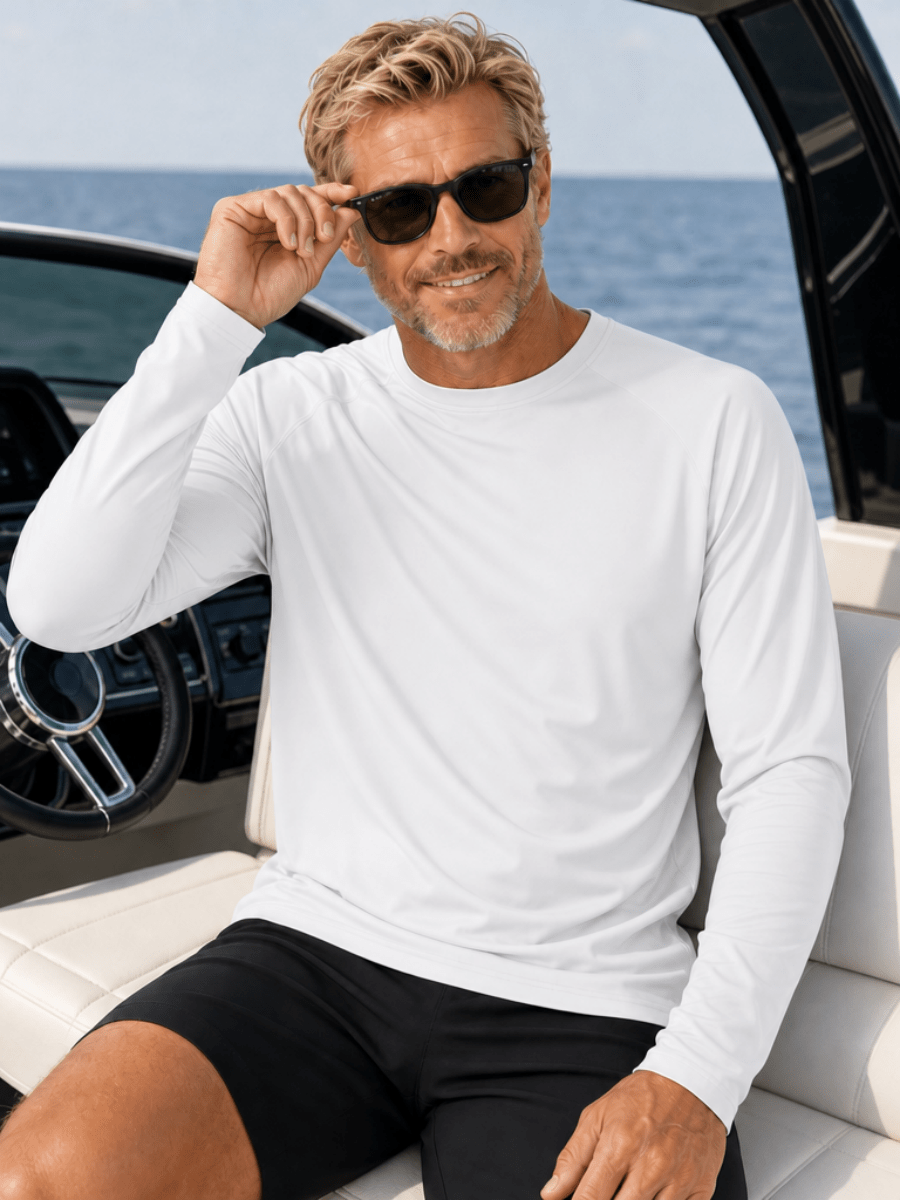 TACVASEN White Men's UPF 50+ Long Sleeve Quick Dry Sun Protection Shirt