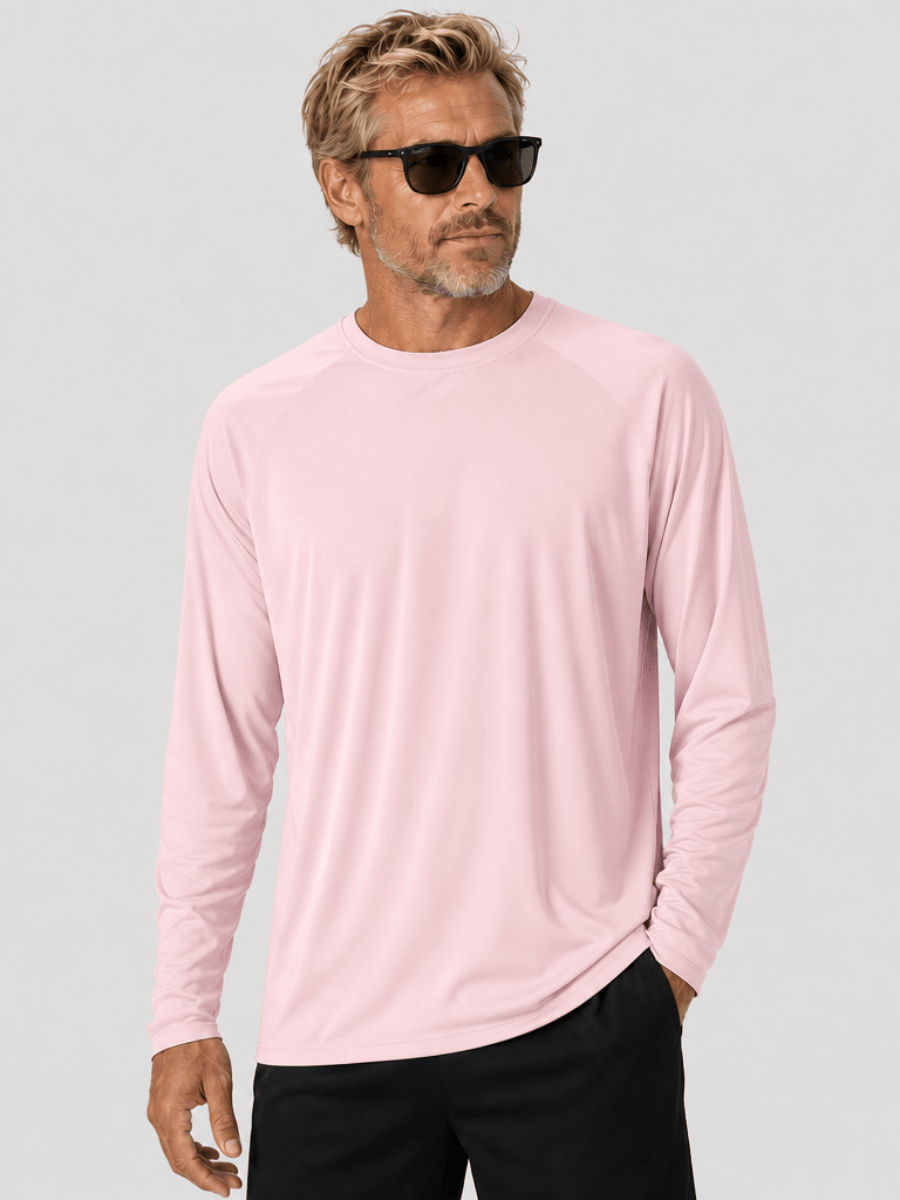 TACVASEN Light Pink Men's UPF 50+ Long Sleeve Quick Dry Sun Protection Shirt