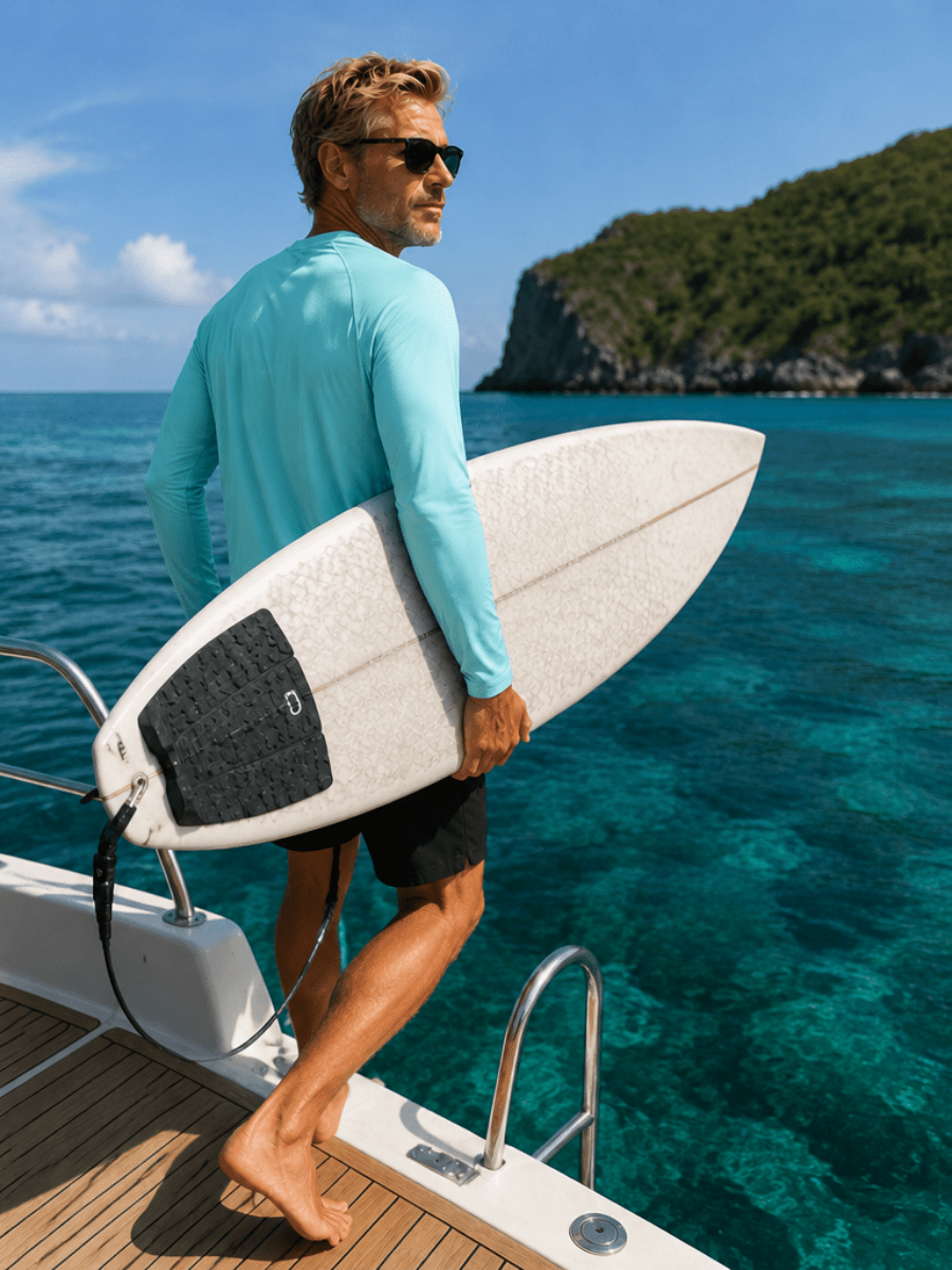 TACVASEN Water Blue Men's UPF 50+ Long Sleeve Quick Dry Sun Protection Shirt