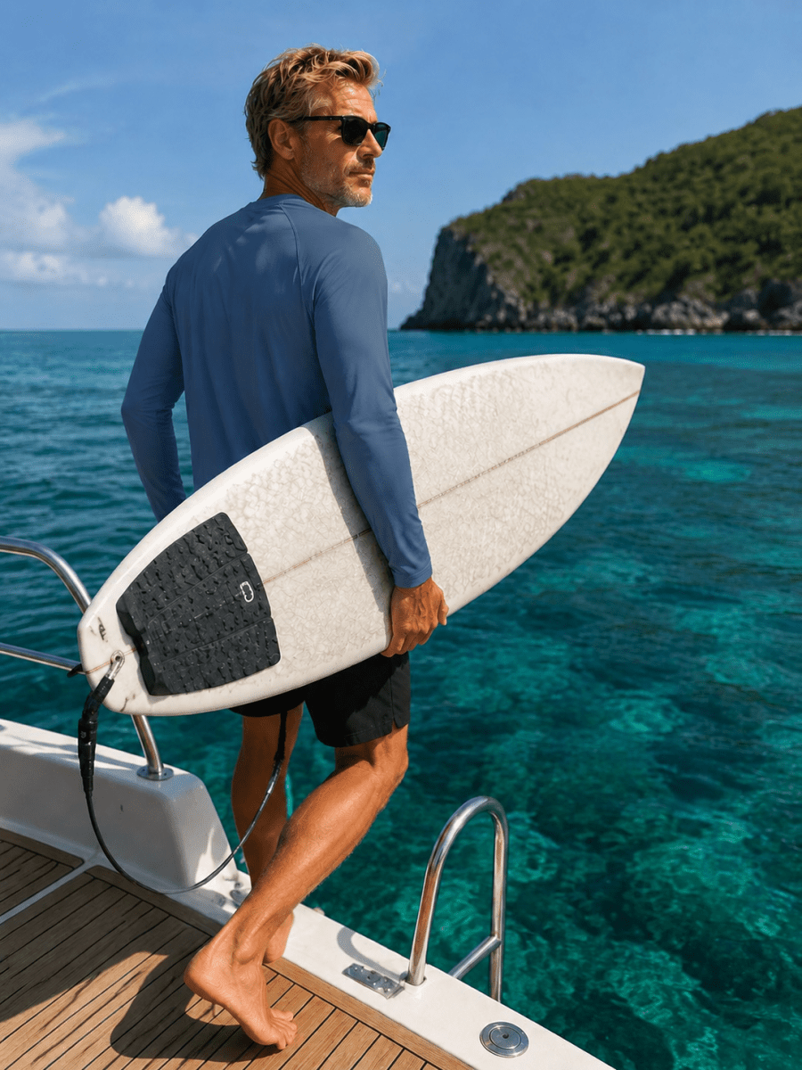 TACVASEN Blue Grey Men's UPF 50+ Long Sleeve Quick Dry Sun Protection Shirt
