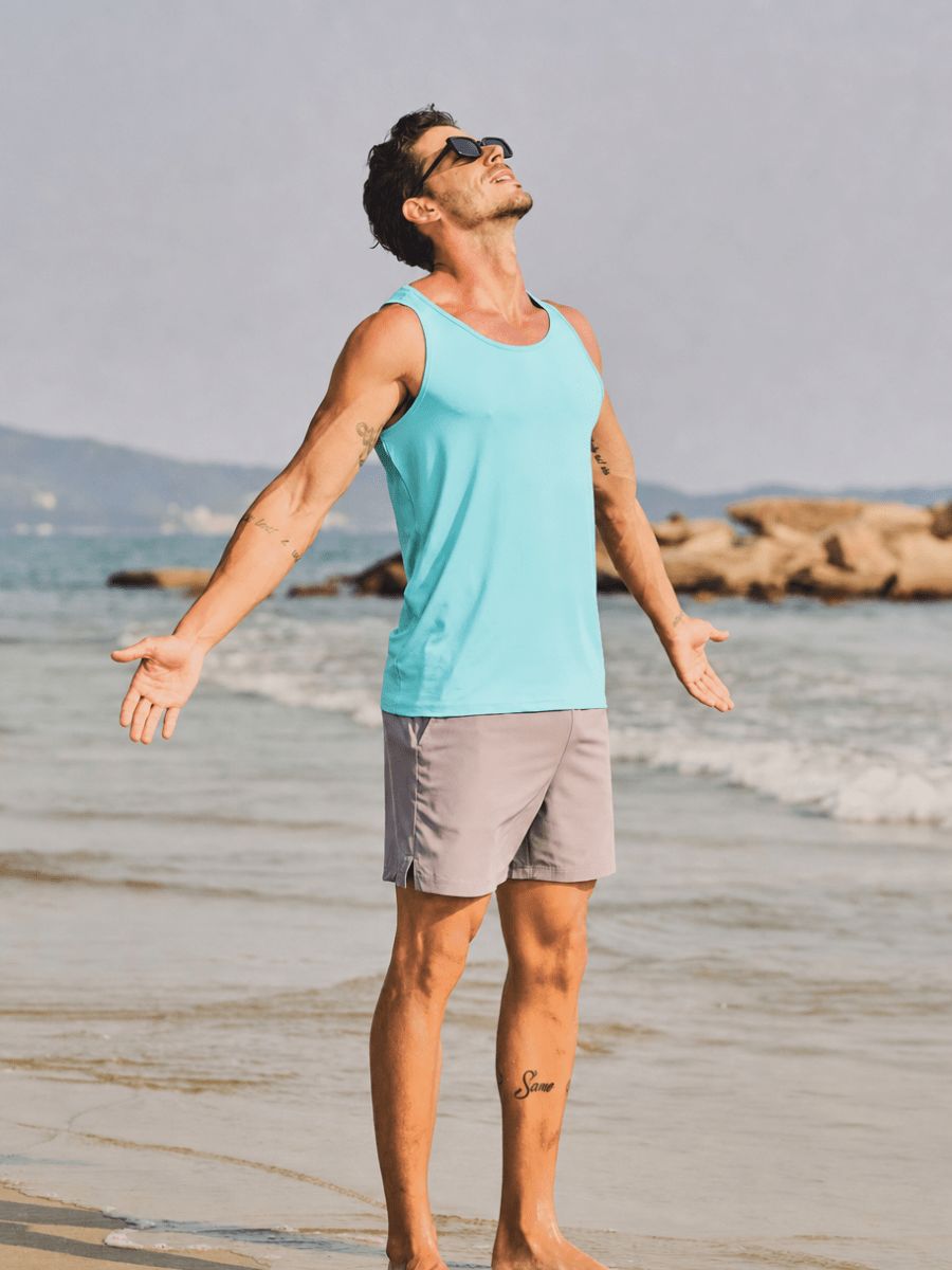 TACVASEN Light Lake Blue Men's UPF 50+ Moisture Wicking Sports Vests