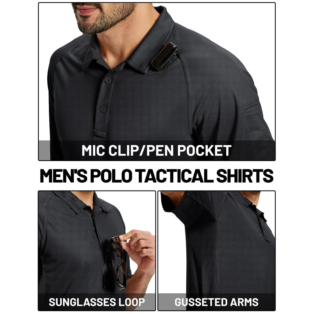 TACVASEN Black UPF 50+ Performance Tactical Polo Shirt
