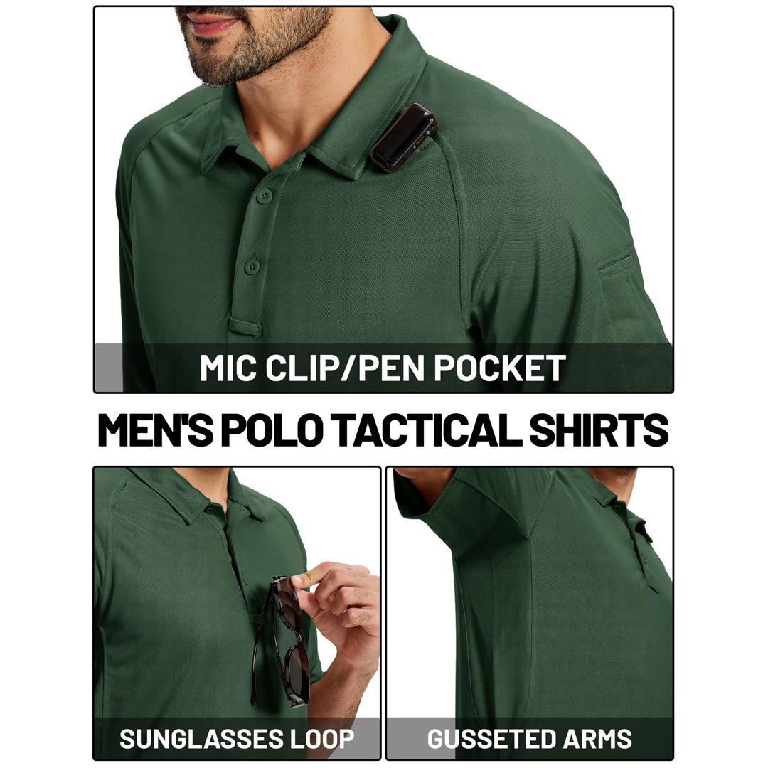 TACVASEN Dark Green UPF 50+ Performance Tactical Polo Shirt