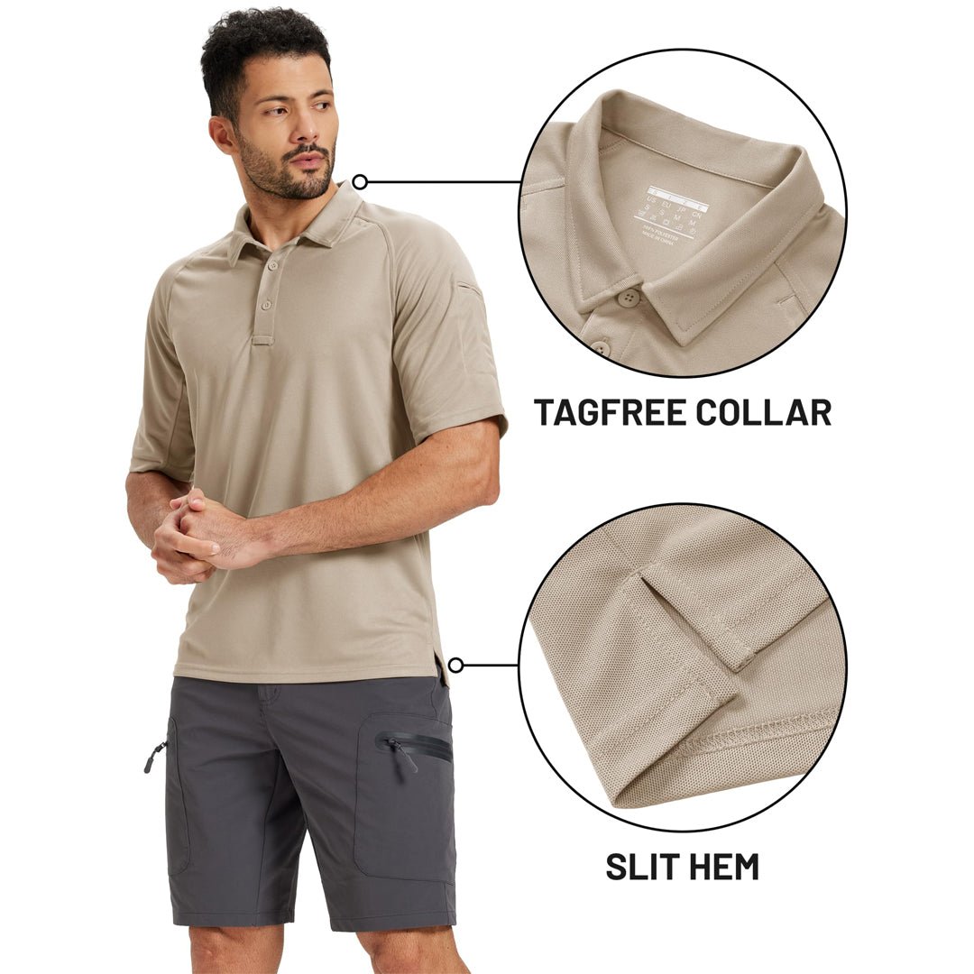 TACVASEN Khaki UPF 50+ Performance Tactical Polo Shirt