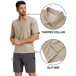 TACVASEN Khaki UPF 50+ Performance Tactical Polo Shirt