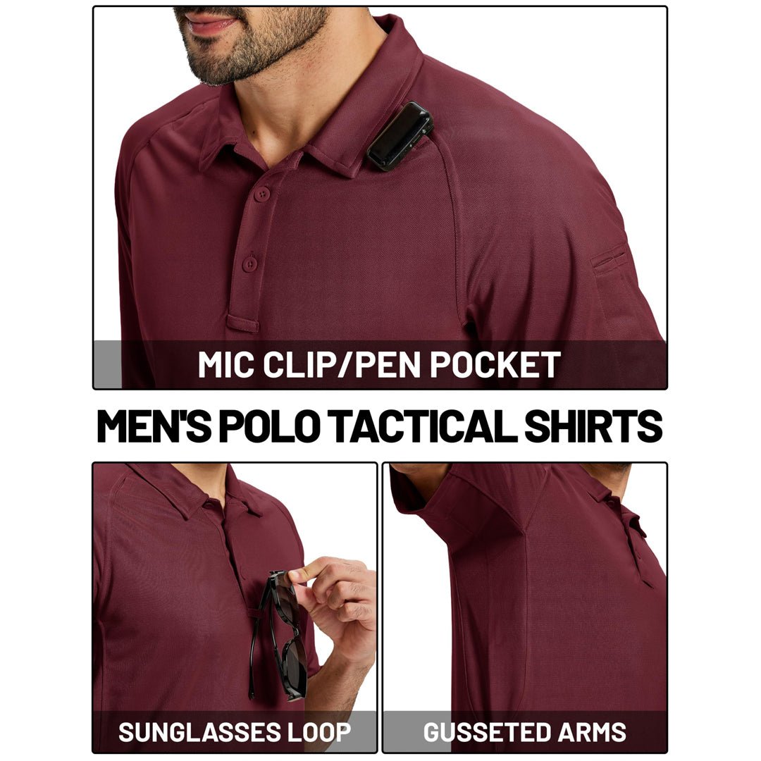 TACVASEN Wine Red UPF 50+ Performance Tactical Polo Shirt