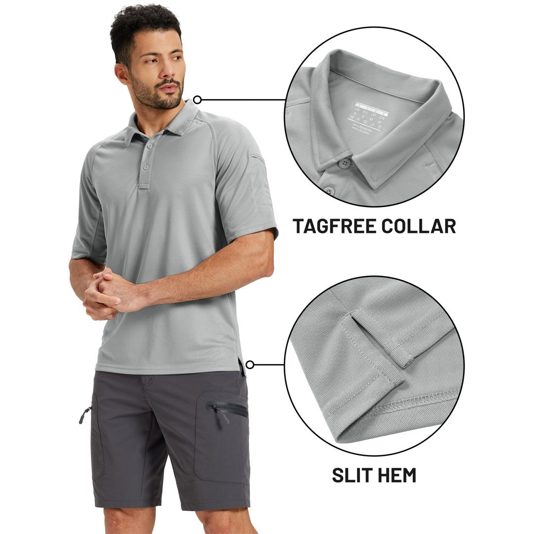 TACVASEN Light Grey UPF 50+ Performance Tactical Polo Shirt