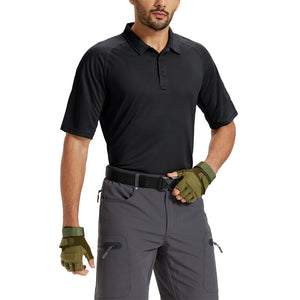 TACVASEN Black UPF 50+ Performance Tactical Polo Shirt