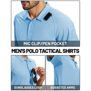 TACVASEN Sky Blue UPF 50+ Performance Tactical Polo Shirt