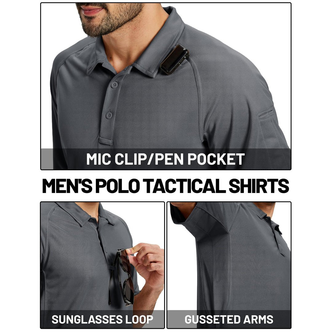 TACVASEN Dark Gray UPF 50+ Performance Tactical Polo Shirt