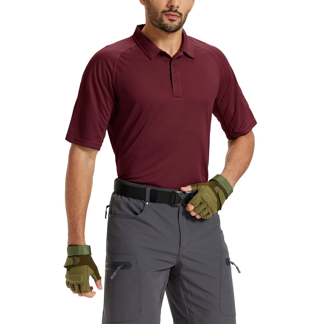 TACVASEN Wine Red UPF 50+ Performance Tactical Polo Shirt
